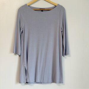 Eileen Fisher Womens 3/4 Sleeve Classic Tunic Top Small Gray Blue Lightweight